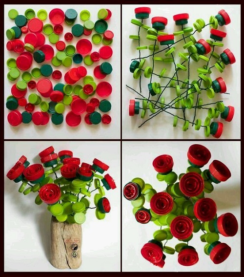 Plastik Kapaklardan Yapay Çiçek Yapımı