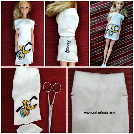Barbie için Çoraptan Elbise Yapımı