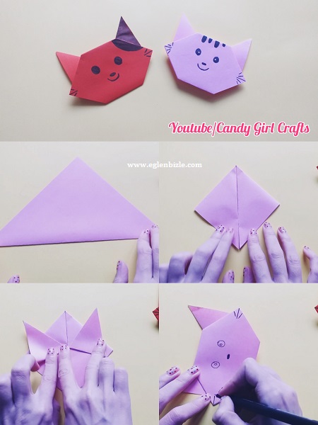 Origami Kedi Yapımı Resimli Anlatım